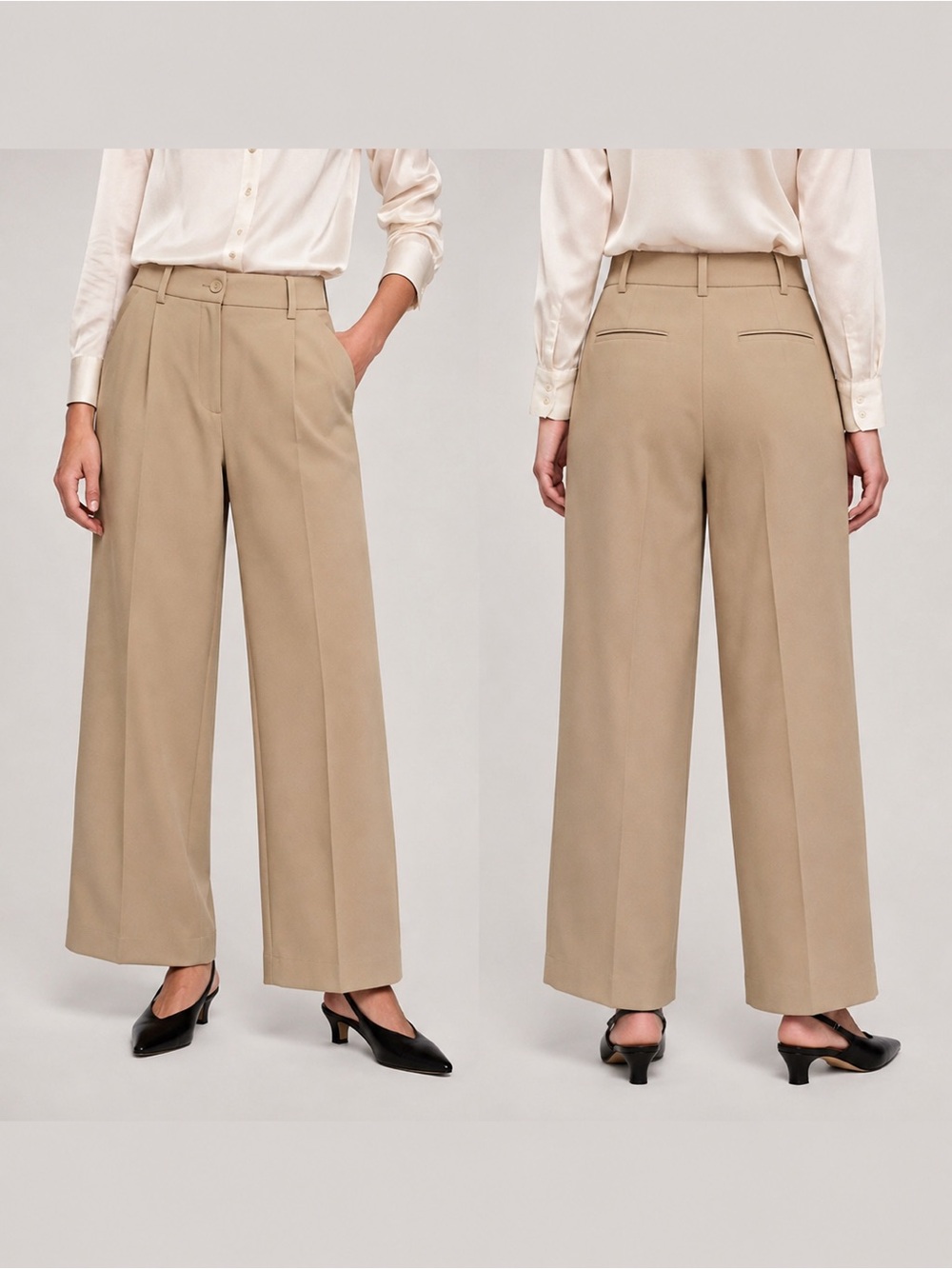 Banana Republic Beige Wide Leg Tailored Pants Size 8